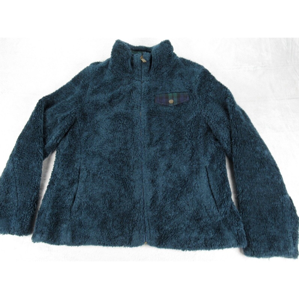 Pendleton Teddy Jacket Women Medium Blue Gray Plaid Lined Deep Pile Sherpa Zip